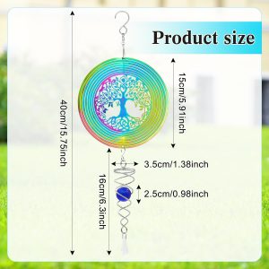 15cm 3D Hanging Rotating Wind Chimes - Rainbow Tree of Life Wind Sculptures
