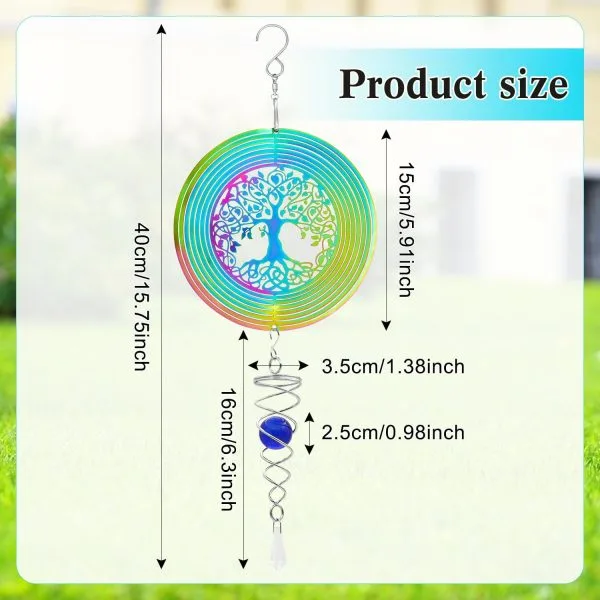 15cm 3D Hanging Rotating Wind Chimes - Rainbow Tree of Life Wind Sculptures