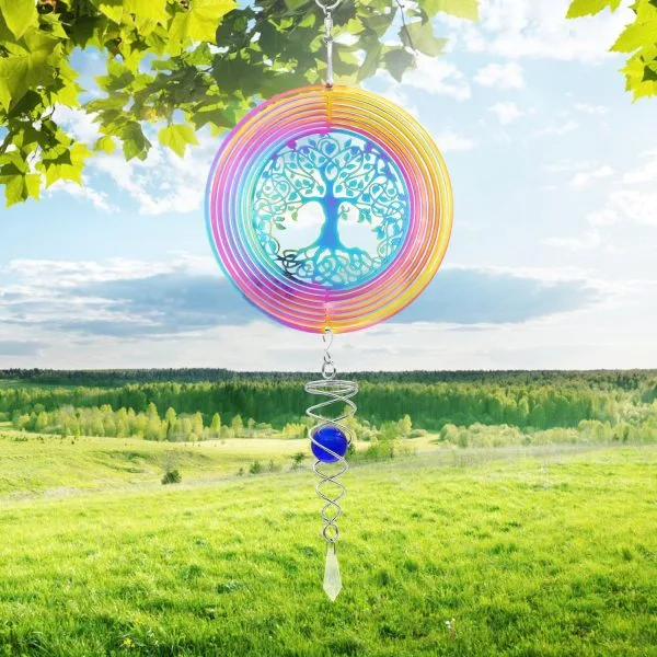 15cm 3D Hanging Rotating Wind Chimes - Rainbow Tree of Life Wind Sculptures - Image 3
