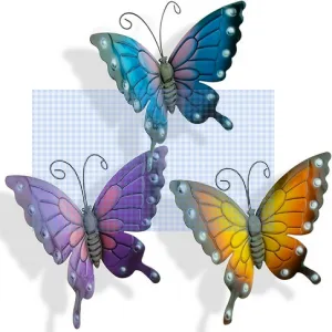 Butterfly Metal Wall Art - Set of 3 Coloured Suitable for Garden and Outdoors